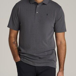 American Tall Cotton Stretch Print Polo Shirt for Tall Men in Charcoal Pindot Si